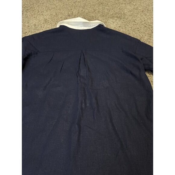 CYNTHIA ROWLEY Navy White Linen Blend 3/4 Sleeve Shirt Dress Beach Coastal SMALL - Picture 6 of 11